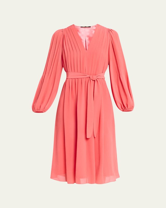 Tatum Pintuck Blouson-Sleeve Midi Dress